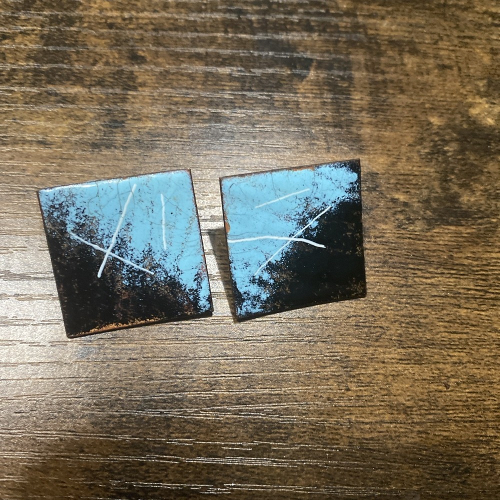 Vintage New Wave Blue/Black Clip On Earrings